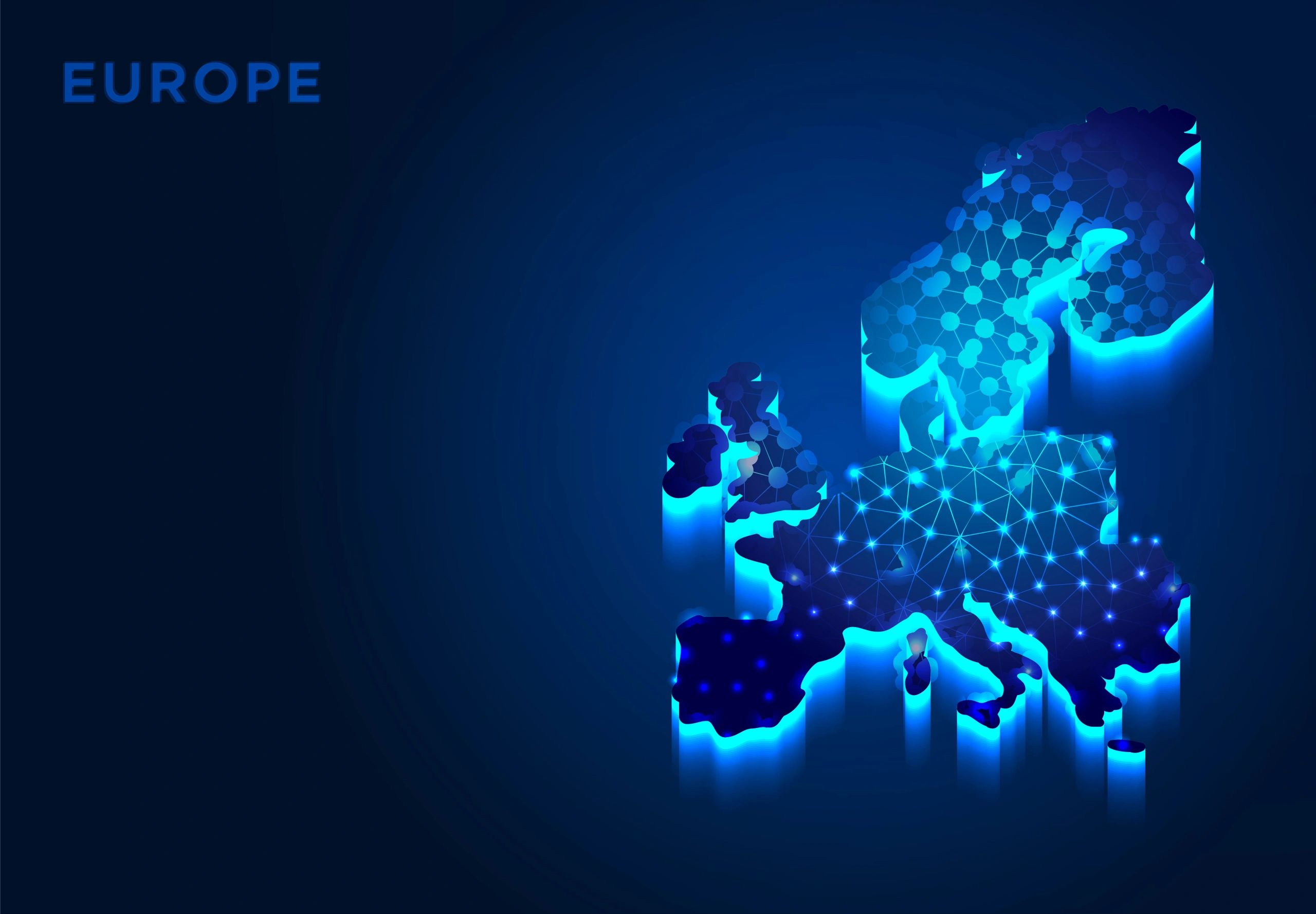 Abstract low-poly silhouette of Europe in blue